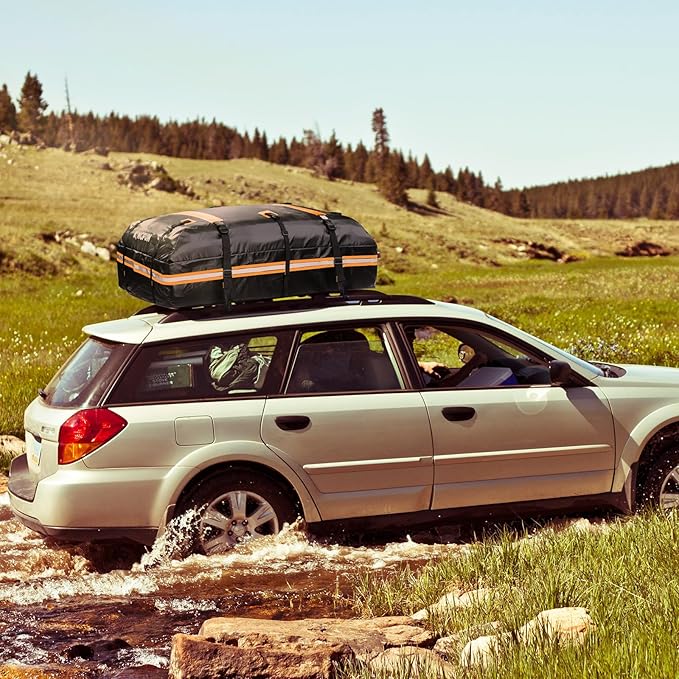 Kingfun Rooftop Cargo Carrier - Waterproof 20 Cubic Feet Car Roof Bag for All Vechicles with/Without Racks, Includes Anti-Slip Mat, 8 Reinforced Straps, 6 Door Hooks, Luggage Lock