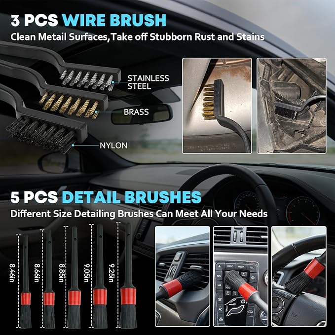 Car Cleaning kit, Car Interior Detailing kit with 10000pa Car Vacuum Cleaner, Detailing Brush Set, Wheel Brush, Windshield Cleaner Tool, Complete Auto Accessories for Men, Women