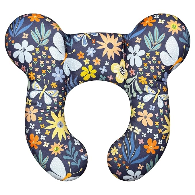 Baby Neck Pillows - Upgraded Toddler Travel Cushion for Toddler Head and Neck, Infant Neck Pillow for Car Plane Stroller Pushchair - Flower B