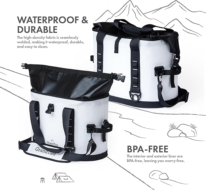GrandTies 40 Can Portable Soft Cooler Bag - High-Performance Large Cooler - Leak Proof Waterproof Insulated Cooler Bag - Portable Ice Chest for Outdoor, Fishing, Beach, Travel, Camping