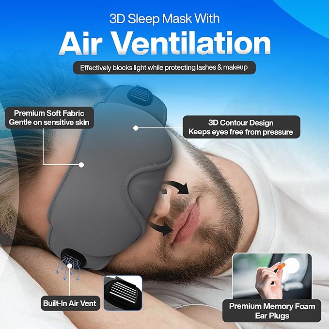 4-in-1 Travel Comfort Set Inflatable Neck Pillow, Convertible Lumbar Support & Foot Hammock, 3D Sleep Mask & Ear Plugs Complete Comfort Kit for Airplane, Office & Car Gift-Ready (Gray)