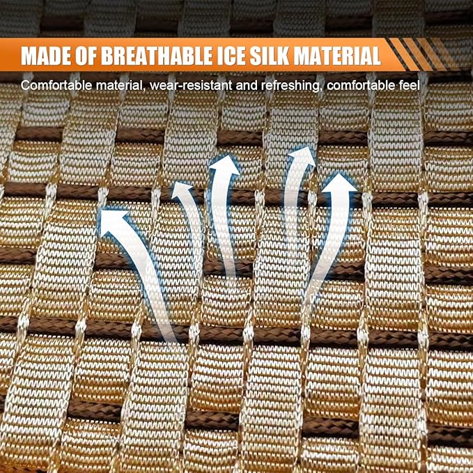 2PCS Ice Silk Car Seat Cushion, Breathable Cooling Anti-Slip Car Seat Protector Cushion with Storage Pocket, Universal Comfort Front Drivers Seat Cover Pad for Cars SUV Truck Interior (Beige)