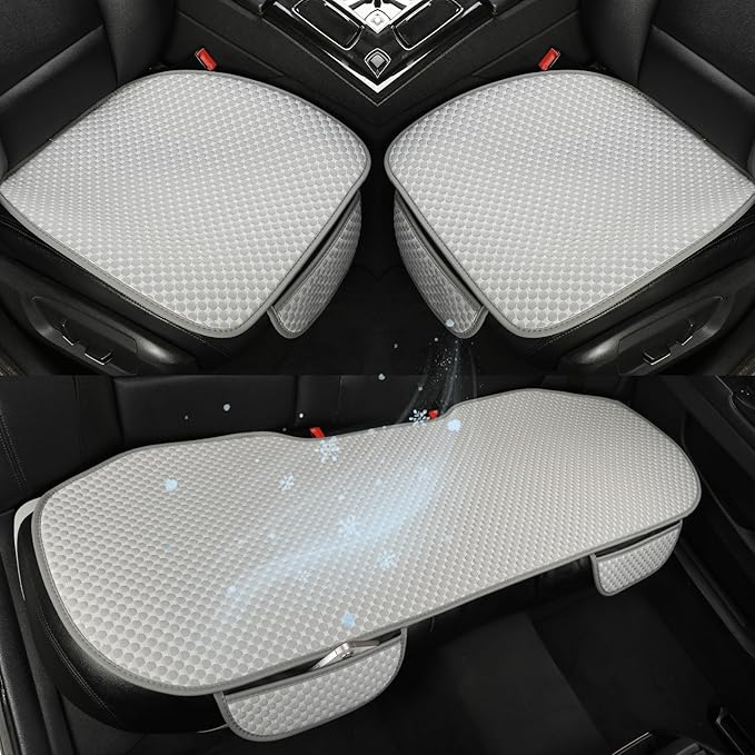 West Llama Car Seat Covers Full Set,Ice Silk Bottom Seat Covers for Cars Include 1 Pair Front Driver Seat Pad Mat and 1 Rear Bench Cover for SUVs,Cars,Sedans(3PC-Gray)