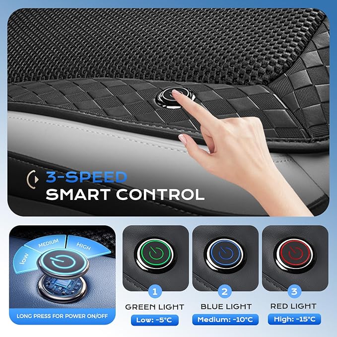 Coverado Cooling Car Seat Cushion, 12V-24V Ventilated Seat Pad with 8 Turbo Fans, 3-Speed Adjustable Dual Blowing & Suction Cooling Cushion, Universal Fit for Car SUV Truck Van All Vehicles, Black