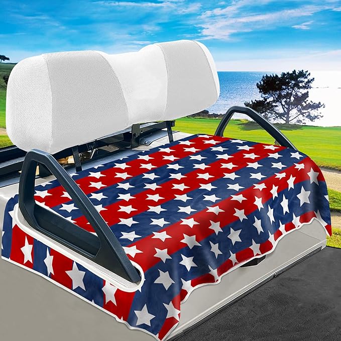 YOKYHOM American Flag Golf Cart Seat Covers for 2/4-Seater, Patriotic USA Seat Towel Blanket Keeps Seats Cool & Clean for Summer, Microfiber Fits EZGO, Club Car, Yamaha, 51"x31"