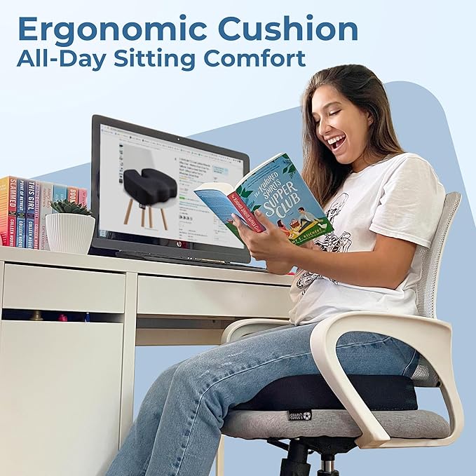 5 STARS UNITED Seat Cushion - Memory Foam Chair Cushion for Tailbone Pain Relief - Ergonomic Support for Coccyx, Sciatica & Butt - Office, Desk & Gaming Chair, Car Seat, Wheelchair, Airplane, Black