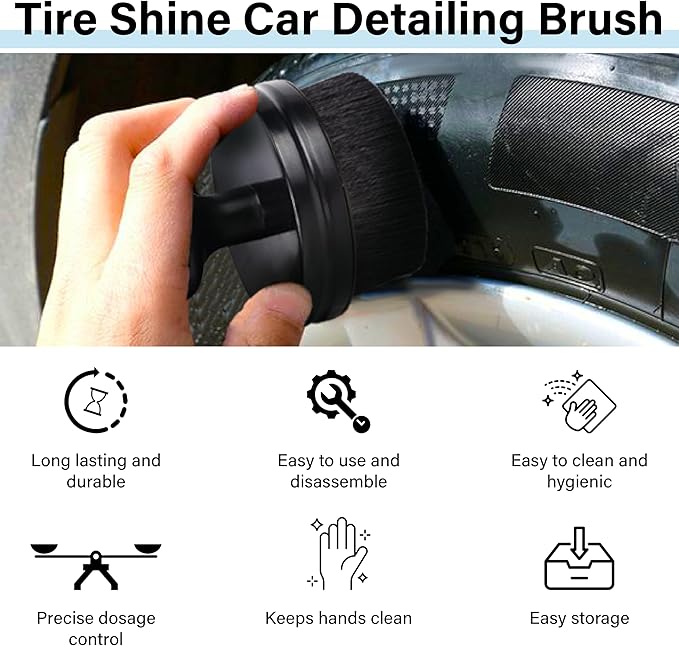 2 PCS Tire Shine Applicator Brush, Tire Shine Brushes, Tire Dressing Brush Applicator with Seal Cover, Tire Brush for Car Detailing, Tire Gel Applicator, High Density Detail Factory Tire Brush (Black)