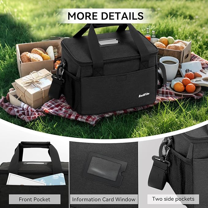 6 Cups Drink Carrier for Delivery, Reusable Cup Holder with Handle, Insulated Collapsible Drink Carrier, Adjustable Dividers, Shoulder Strap, Portable Cooler Tote Bag for Delivery, Travel, Car (Black)
