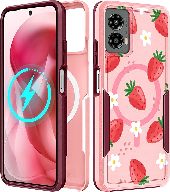 for Moto G 5G 2024 Case - Compatible with MagSafe Women Girls Cute Magnetic Protective Phone Cover Girly Kawaii Strawberry Heavy Duty Shockproof Design for Motorola Moto G 5G 2024 Cases