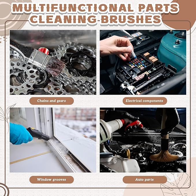 Patelai 4 Pack of Parts Cleaning Brush Home and Auto Use Parts Cleaner for Cleaning Auto Engine, Small Motors, Car Detailing, Wheels, Boats, Air Vents, Machinery