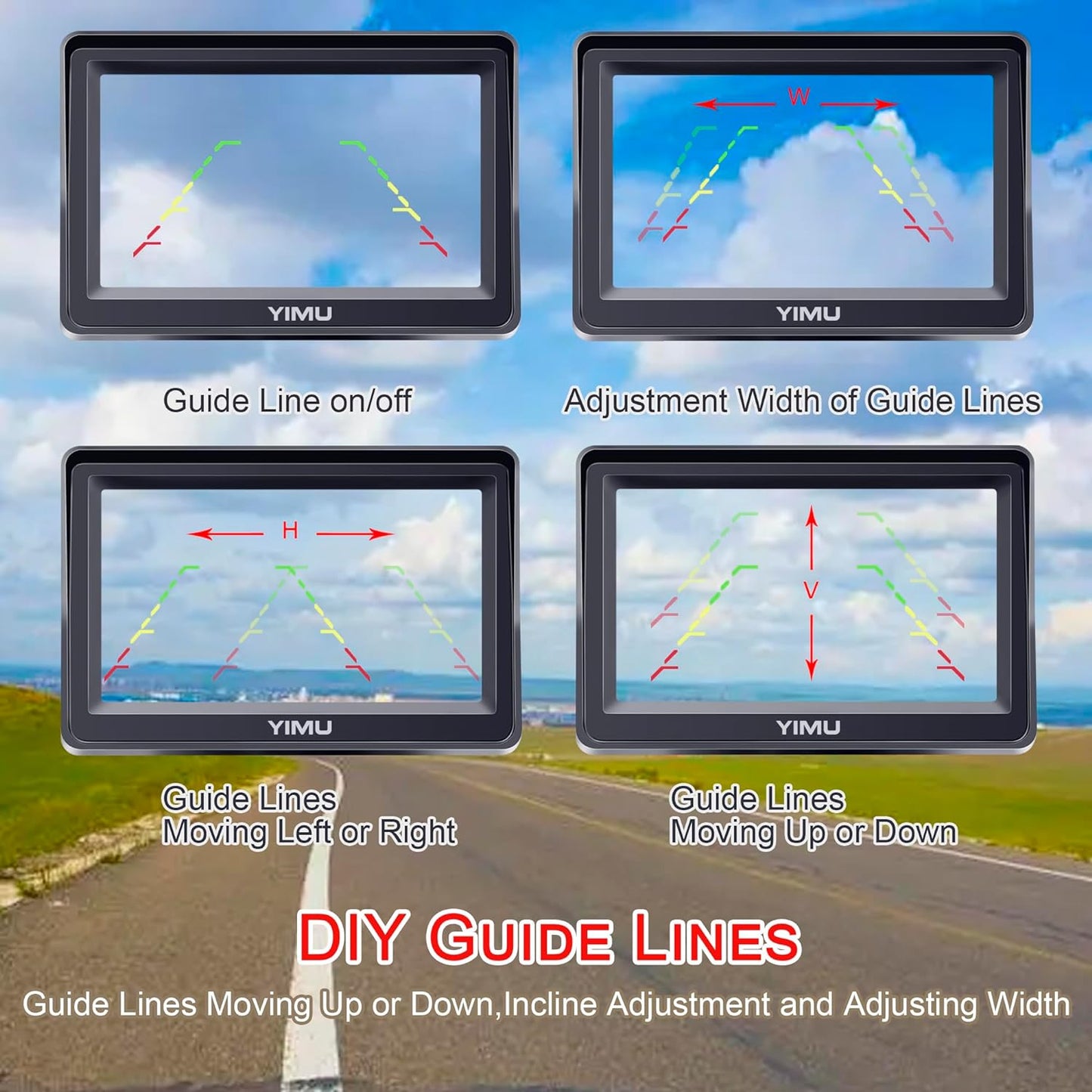 YIMU Backup Camera System with License Plate Backup Reverse Camera, Easy Installation, Plug & Play, DIY Guide Lines, 150° Wide Angle, Night Vision, IP69K Waterproof, Optional Dual Bracket K4302