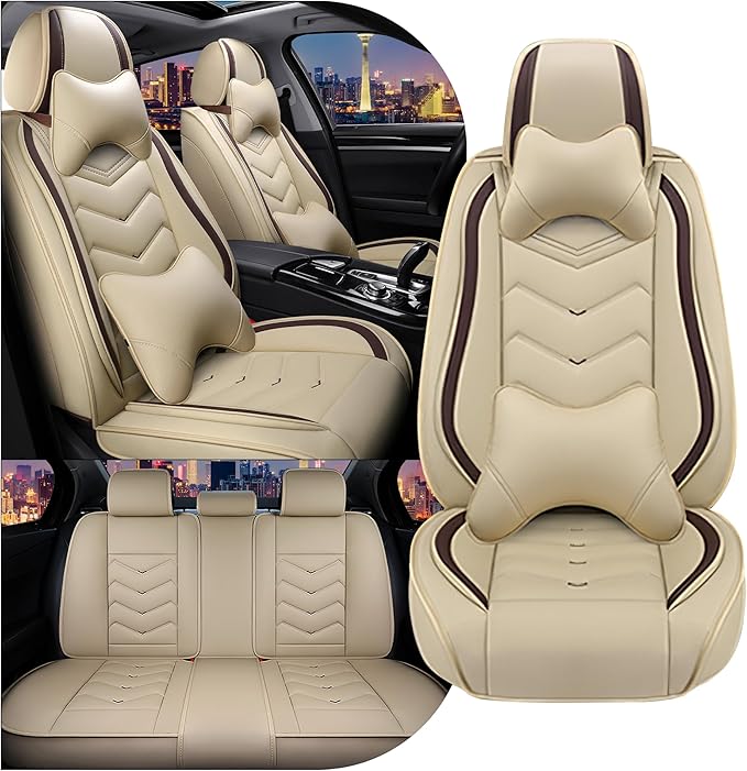 CTDS Car Seat Covers for Toyota Corolla 2000-2026, Stylish Sport Seat Cover, Premium Nappa Leather Car Seat Cover. Automobile Seat Covers Sets.(Luxury 5 Seats/Beige)