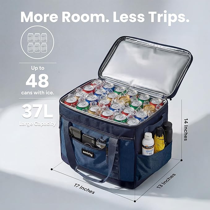 SMIRLY Cooler Bags Insulated – Collapsible Cooler, Portable Leakproof and Soft Sided - Large Foldable Ice Chest for Camping, Beach, Travel, Picnic, Car, Grocery