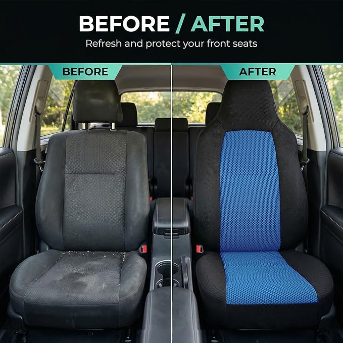 FH Group Automotive Car Seat Covers Blue Interior Front Seats Only Accessories High Back Combo Classic Cloth Car Seat Cover Front Set Universal Fit Cars Trucks and SUV Car Interior Accessories