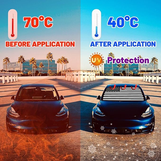 CHILL�TEK US Flag Car Windshield Sun Shade Umbrella, American Foldable Umbrella Sunshade for Front Window UV Reflector Protection Auto Shades Cover black 1,57x31 In