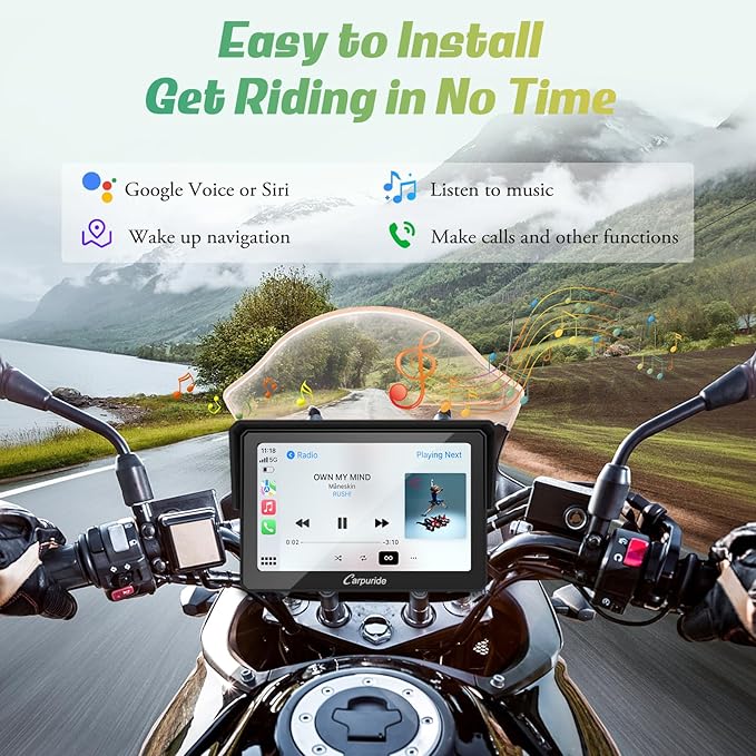 Carpuride W502 Motorcycle GPS Wireless Portable Carplay/Android Auto Waterproof Car Stereo, 5" IPS Touch Screen with Dual Bluetooth, Navigation/Siri/G00gle Assistant for Motorbike
