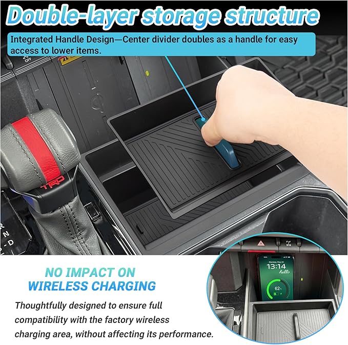 Center Console Organizer Compatible with 2022-2026 Toyota Tundra (SR/SR5/Limited/TRD Pro), 2026 Toyota Sequoia (SR5/Limited/TRD Pro) Accessories, Compartment Storage Box Tray