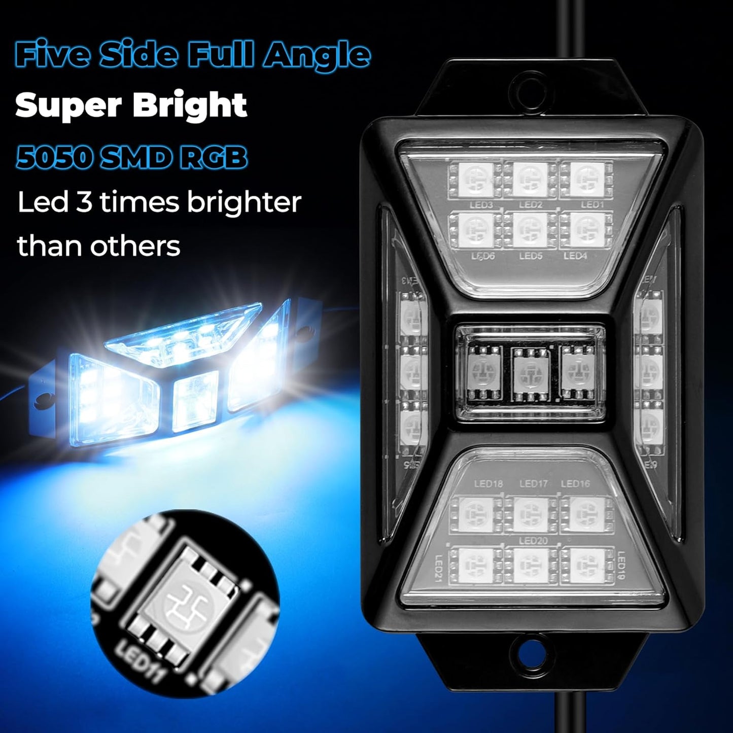 4 Pods 84 LEDs 5 Sides RGB Rock Lights, App/Remote Control Rock Lights for Trucks, Waterproof Multi-Color Bright Underglow Kits with Music Mode, Compatible with 12V-24V Jeep UTV SUV ATV Golf RZR