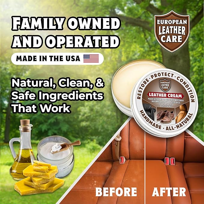 European Leather Care 4 oz Cream Leather Cleaner and Conditioner All Natural Leather Boots Leather Maintenance Cream Leather Conditioner Shoe Polish, Leather Couch, Furniture, Purses, Car, Saddle USA