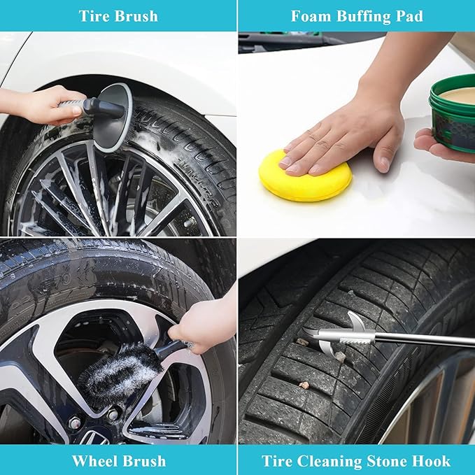 30PCS Car Wash Cleaning Kit - High Power Portable Car Vacuum Cleaner, Car Interior and Exterior Detailing Set withDuster, Brush, Towels, Wash Mitt