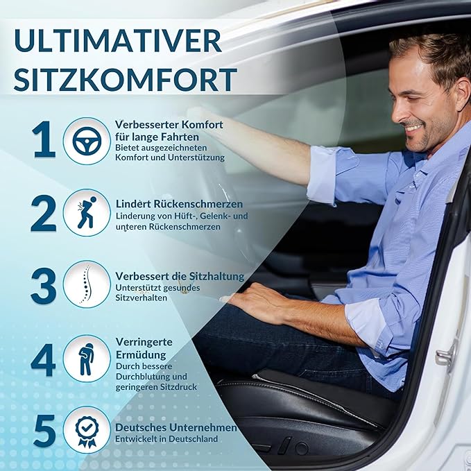 Healthfix® Car Seat Wedge Cushion | Orthopedic Memory Foam Car Seat Wedge Pillow for Driving Comfort & Posture | Seat Riser Cushion for Short Drivers & Back Pain Relief (Soft (99–150 lbs))