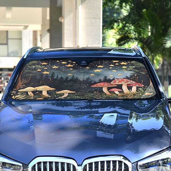 xigua Whimsical Mushrooms Car Windshield Sunshade Foldable Front Window Sun Visor Protector for Car,SUV,Truck - Keep Vehicle Cool,55 x 27.6 Inch