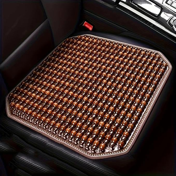 Breathable Wooden Bead Car Seat Cushion - Lumbar Support & Cooling Pad, Redwood/Yellow Pear Colors