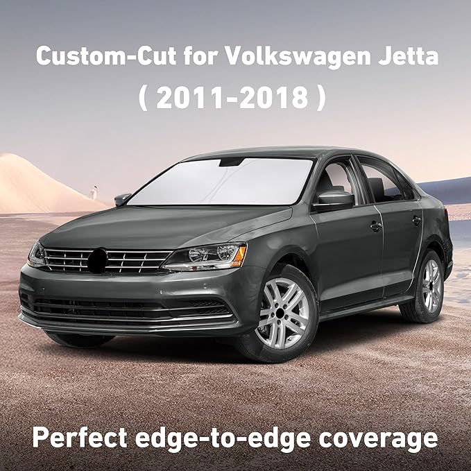 EcoNour Windshield Sunshade Compatible for Volkswagen VW Jetta 2011-2016 2017 2018, Sun Visor for Front Windshield & Window Sun Shade Cover, UV Heat Blocker & Protector, Car Accessories