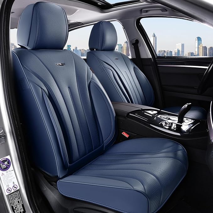 Coverado Front Seat Covers, 2 PCS Leather Seat Cover for Cars, Automotive Seat Cover, Luxury Universal Car Seat Protector, Waterproof Front Seat Car Seat Cushion Fit for Most Sedan, SUV, Trucks (Navy)