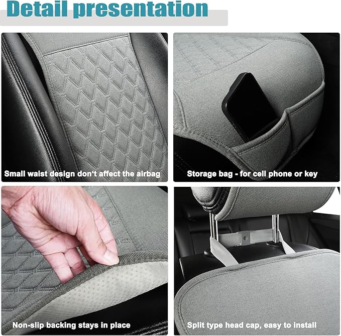 West Llama Linen Car Seat Covers-Breathable & Soft-Front Car Seat Protector Universal Fit 90% Cars,SUVs,Trucks,Diamond Pattern-1Pair,Gray