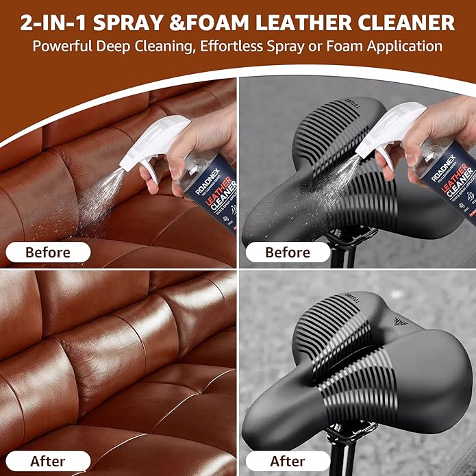 Leather Cleaner and Conditioner Kit | Leather Cleaner for Car Seats,Sofas,Furniture,Shoes,Boots,Bags | pH-Balanced,Restores,Protects | 2 x 16 oz Bottles