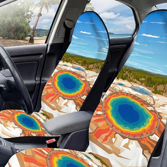 2 Pack Car Seat Towel Covers, Sweat Protector for Front Seats, Premium Thickened Microfiber with Elastic Strap, Breathable Quick Dry, Machine Washable Cover for Gym Running Universal Fit National Park