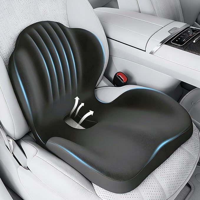Seat Cushion for Office Chair and Car, L-Shaped Ergonomic Seat Cushions,Memory Foam Orthopedic Cushion with Coccyx Hollow,Lumbar Support & Tailbone Pain Relief for Car, Truck, Home,Gaming Chair,Gray