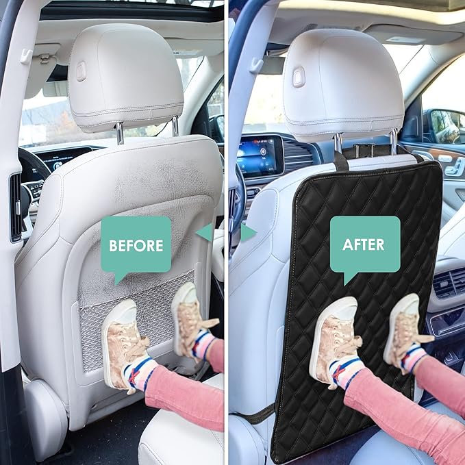 FH Group Faux Leather Auto Seat Back Kick Protectors –2 Pack Diamond Stitched Back Seat Protector for Driver and Passenger Seat, Waterproof, Easy to Clean