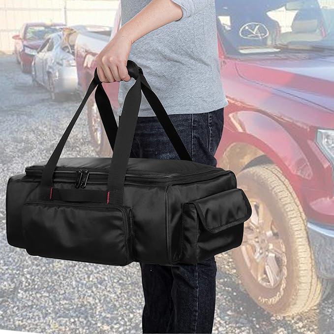 samdew Underseat Storage Bag Fit for SuperCrew Cab, Truck Under Seat Organizer with 1 Detachable Inner Divider & Anti-Slip Bottom for Full Size Trucks, Black