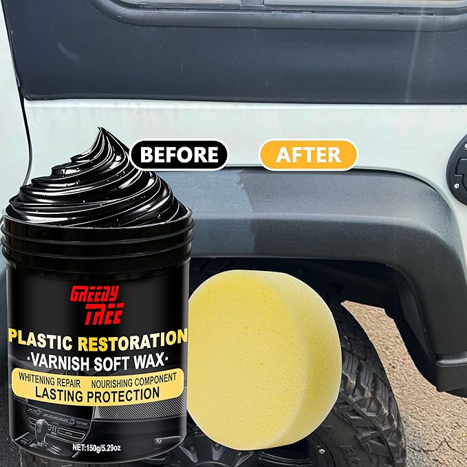 Paste Plastic - Deep Renewal for Faded Surfaces | User Friendly Trim Restorer | Long-Lasting UV Protection, Intense Black Finish | Non-Greasy Formula for Tires, Trim, Rubber & Outdoor Plastics