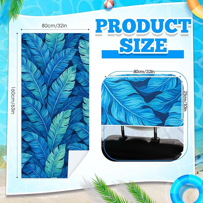 2 Pack Car Seat Towel Covers with Storage Bag 63 x 32 Inch Athletic Running Towel Seat Sweat Washable Non Slip Cover Gift for Car Outdoor Sport Activities (Blue Leaves)
