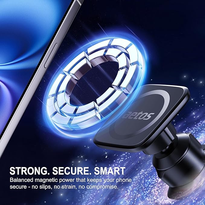 aetos for MagSafe Car Mount. Elegant Magnetic Air Vent Phone Holder with 20 Strong N52 Magnets & Metal Hook. Classic Minimalist Design for iPhone 17 16 15 14 13 12 Pro Max & MagSafe Cases