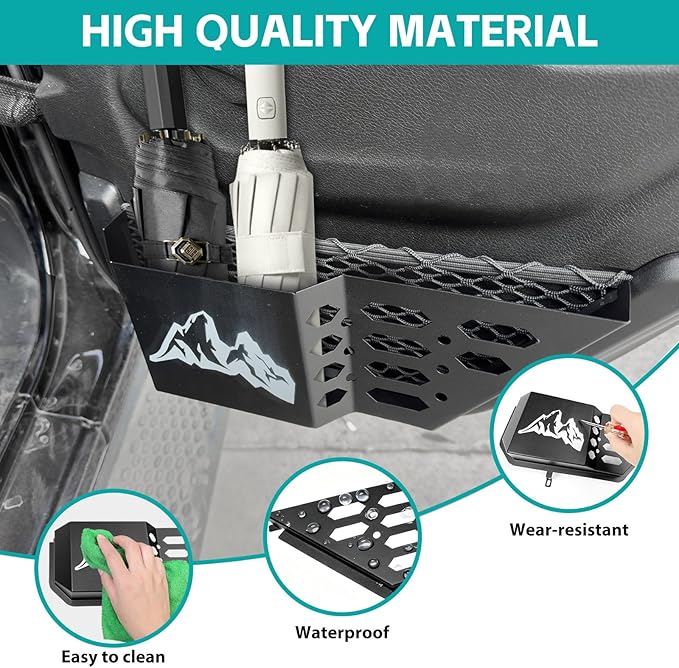 Rear Door Pocket Cup Holder Organizer Compatible with 2018-2026 Jeep Wangler JL JLU 4xe Rubicon Sahara & Gladiator JT Accessories, Metal Door Side Insert Storage Box Expansion Accessories