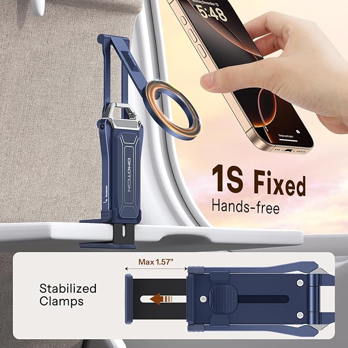 OMOTON TP02 360°Rotating for MagSafe Tripod Mount, Adjustable Aluminum Magnetic Phone Tripod for iPhone 17/16/15/14 Pro Max Air, Foldable Cell Phone Stand Fits Vlog, Gym, Travel Essentials, Navy Blue