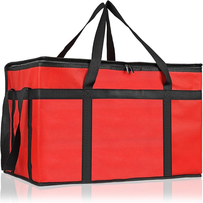 PEASUG Insulated Bags for Food Delivery, XXXL Pizza Delivery Bags, Large Capacity Cooler Bag Keep Food Warm for Grocery Shopping and Catering, Foldable, Heavy-Duty (Red)