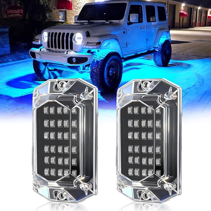 2 Pods RGB Rock Lights Replacement Damaged Pod for Full Angle RGB LED Rock Lights 12v Underglow Light Multicolor Waterproof Neon for Jeep Trucks ATV UTV Golf Cart Offroad Pickup RZR SXS