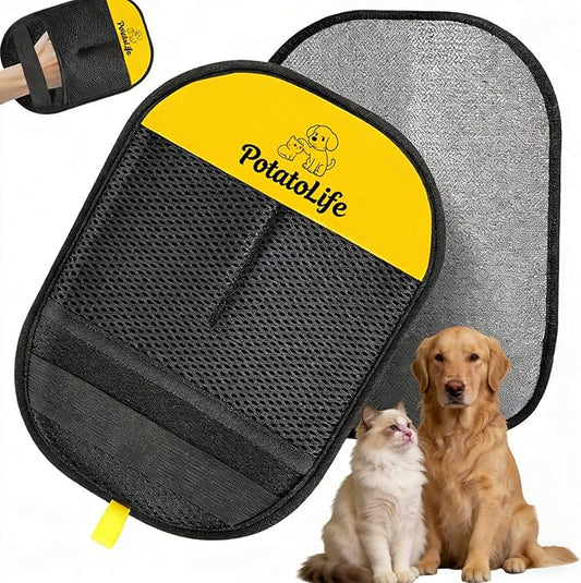 PotatoLife Pet Hair Removal Glove Upgraded Reusable Electrostatic Washable Fur Remover for Dogs Cats, Grooming Mitt for Couch, Sofa, Furniture, Carpet, Clothing and Car Seat, Large, 1PCS