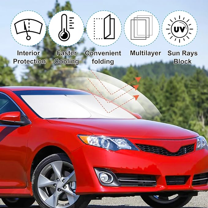Windshield Sun Shade Custom Fit for 2012 2013 2014 2015 2016 2017 Toyota Camry Accessories Foldable Window Sunshade Sun Blocker Protect Car from Sun Rays & Heat Damage Keeps Car Cooler
