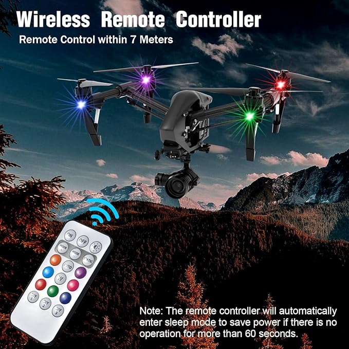 8PCS Wireless LED Lights with Remote Control, Upgraded 4LEDs 8 Colors, Interior Underglow Anti Collision Warning Strobe Light for Car Motorcycle Bike Drone Aircraft