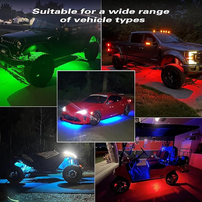 6Pods Segmented RGB LED Rock Lights Kit for ATV UTV 4 Wheeler Can-Am SXS RZR Side By Side Offroad Golf Cart with APP/RF Remote, Multicolor Underglow Accent Light Waterproof Vehicle Music 12V Underbody