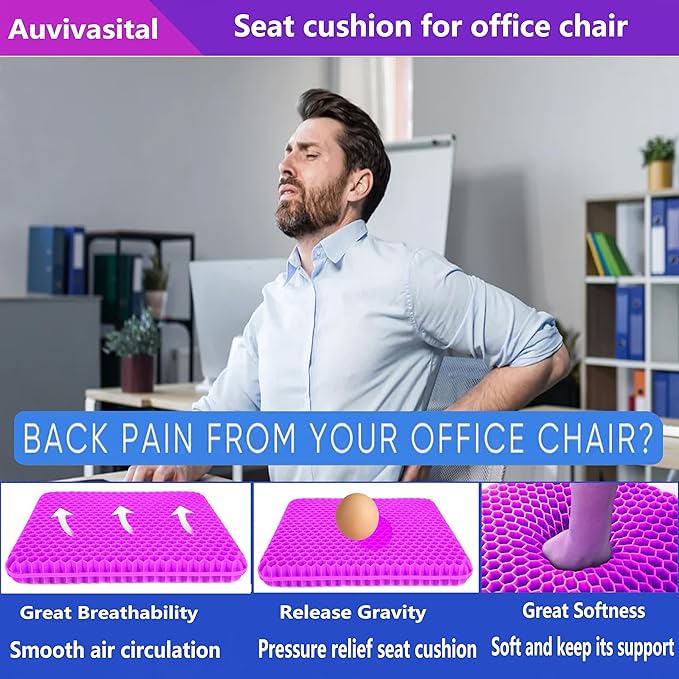 Plus Size Gel Seat Cushion for Long Sitting, Extra Large and Thick, Seat Cushion for Back, Hip, Sciatica, Tailbone Pain Relief, Use for The Office, Wheelchair, Car, Recliner, Truck.(Rose red)