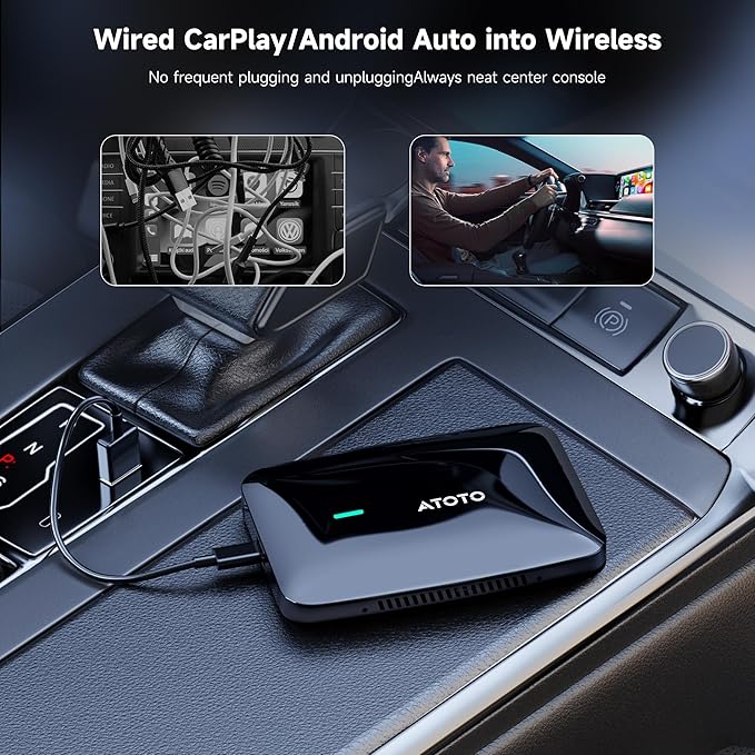 Magic AI CarPlay Box - Wireless CarPlay Adapter with Dual-WiFi Stability, Built-in Android Multimedia System, Enjoy Video & Music Apps, Navigation, AI Voice, Plug & Play for Factory Wired CarPlay