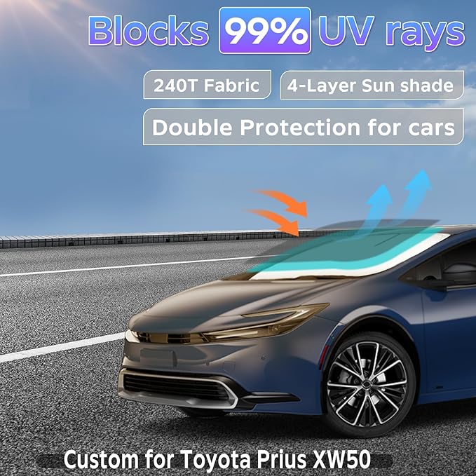 Sun Shade Sunshade for Toyota Prius XW50 2016-2023 Windshield Cover, (NOT for Prius C or Prius V) 4-Layers Sun Shield 250T Silver Coating Sun Visor Window Shade Car Accessories