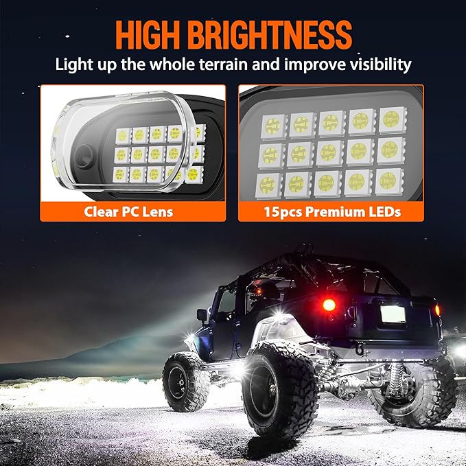 Pure White LED Rock Lights 8 Pods - Waterproof LED Underglow Light, Underbody Glow Lamp for Car Truck ATV UTV SUV Offroad Boat